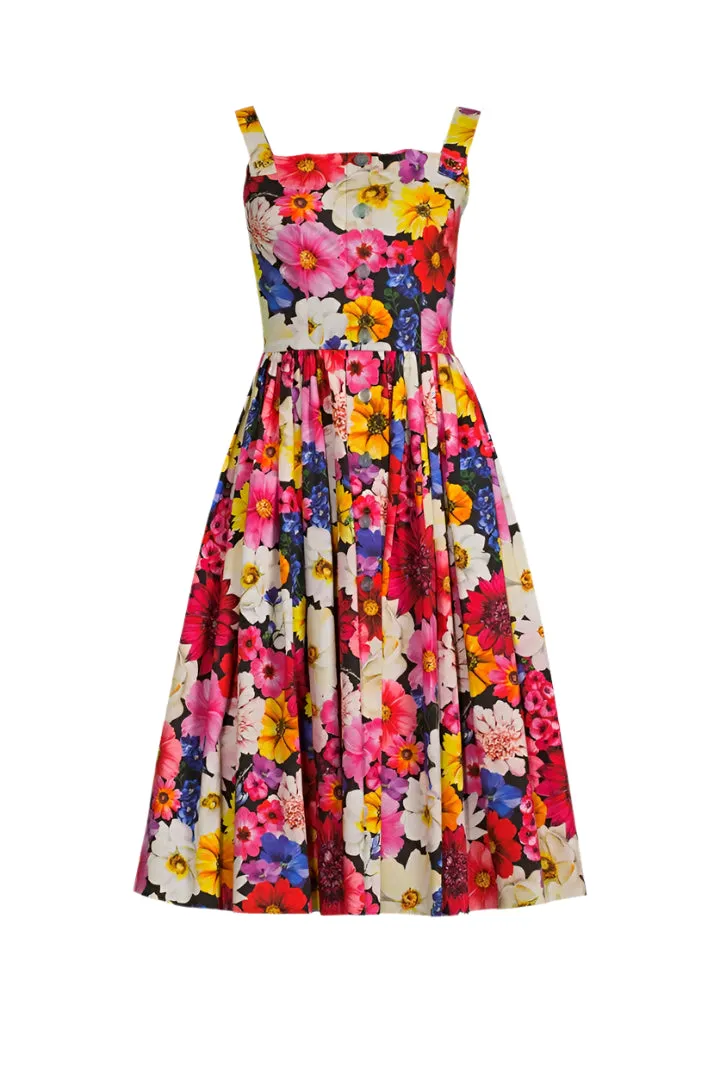 Cotton Poplin Midi Dress In Garden Print Gloria Lanvin