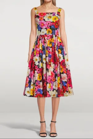 Cotton Poplin Midi Dress In Garden Print Gloria Lanvin