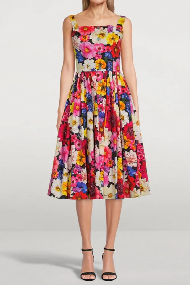 Cotton Poplin Midi Dress In Garden Print Gloria Lanvin