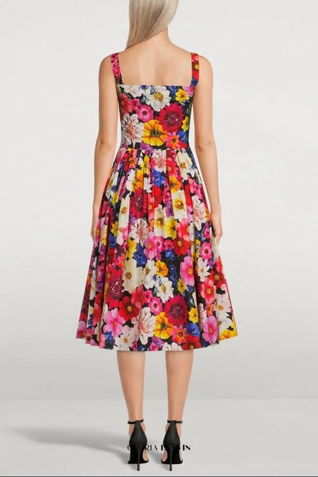 Cotton Poplin Midi Dress In Garden Print Gloria Lanvin