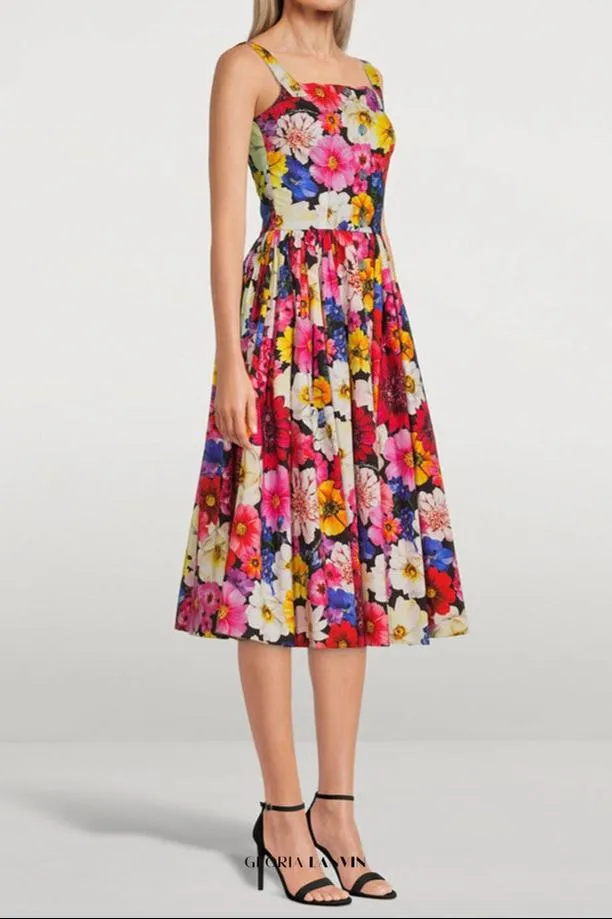 Cotton Poplin Midi Dress In Garden Print Gloria Lanvin