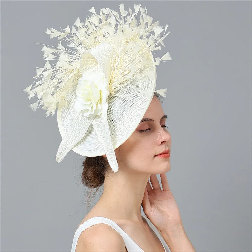 CREAM ELEGANT FEATHER FASCINATORS Gloria Lanvin