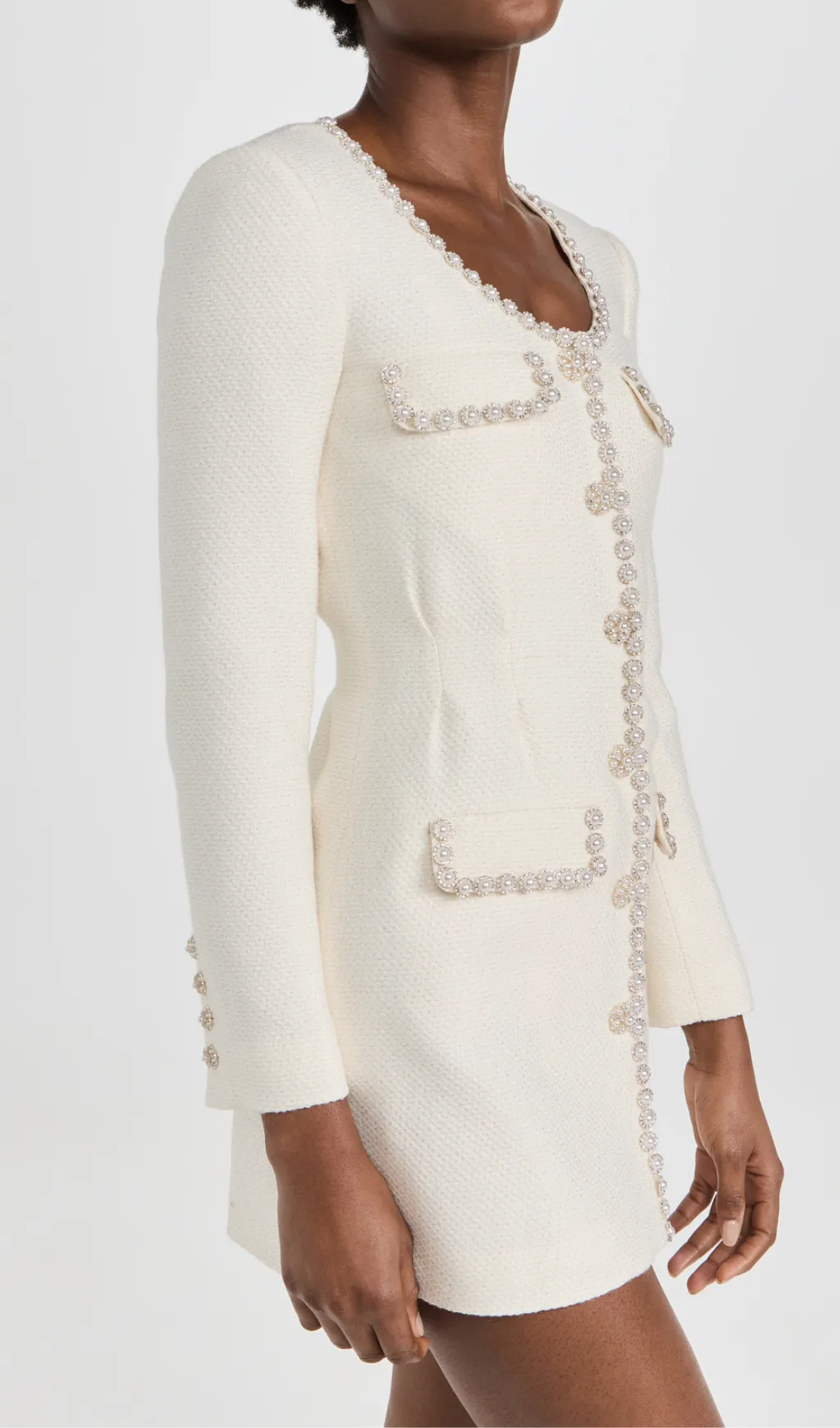 CREAM EMBELLISHED TAILORED MINI DRESS Gloria Lanvin