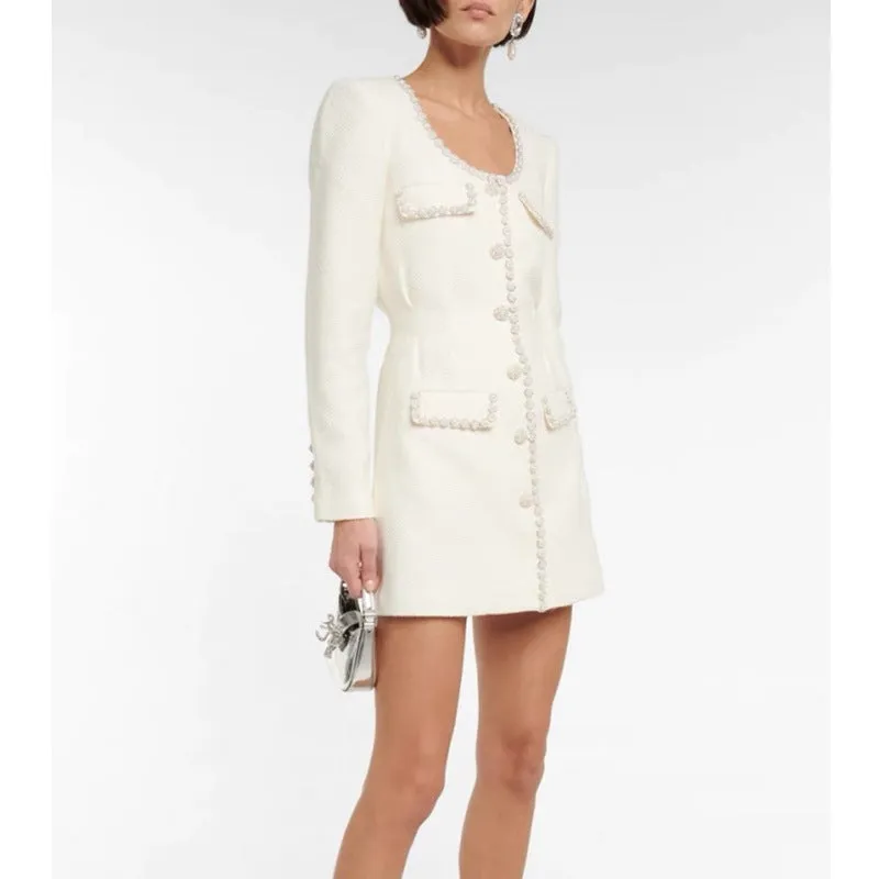 CREAM EMBELLISHED TAILORED MINI DRESS Gloria Lanvin