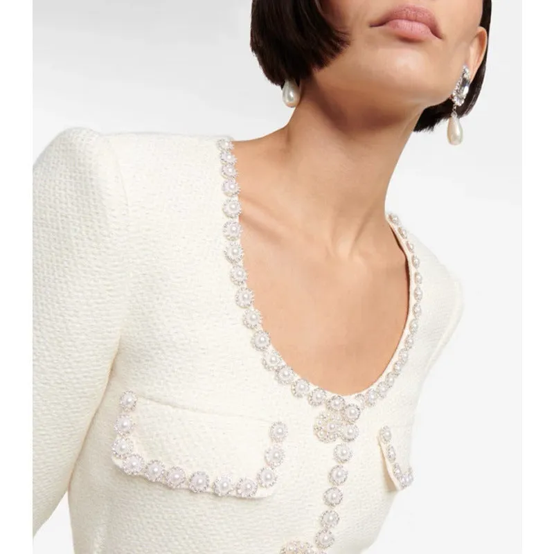 CREAM EMBELLISHED TAILORED MINI DRESS Gloria Lanvin