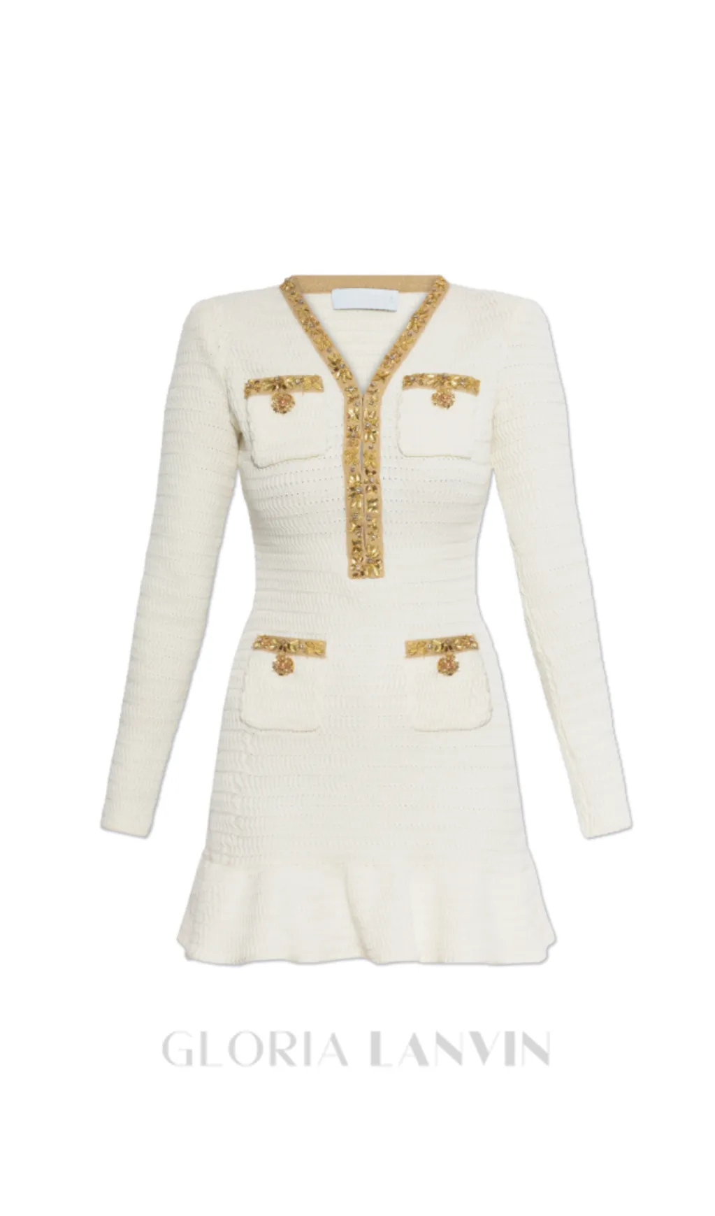 cream lurex knit mini dress Gloria Lanvin