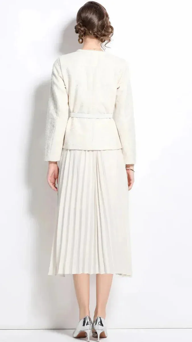 CREAM SEQUIN BOUCLE TAILORED MIDI DRESS Gloria Lanvin