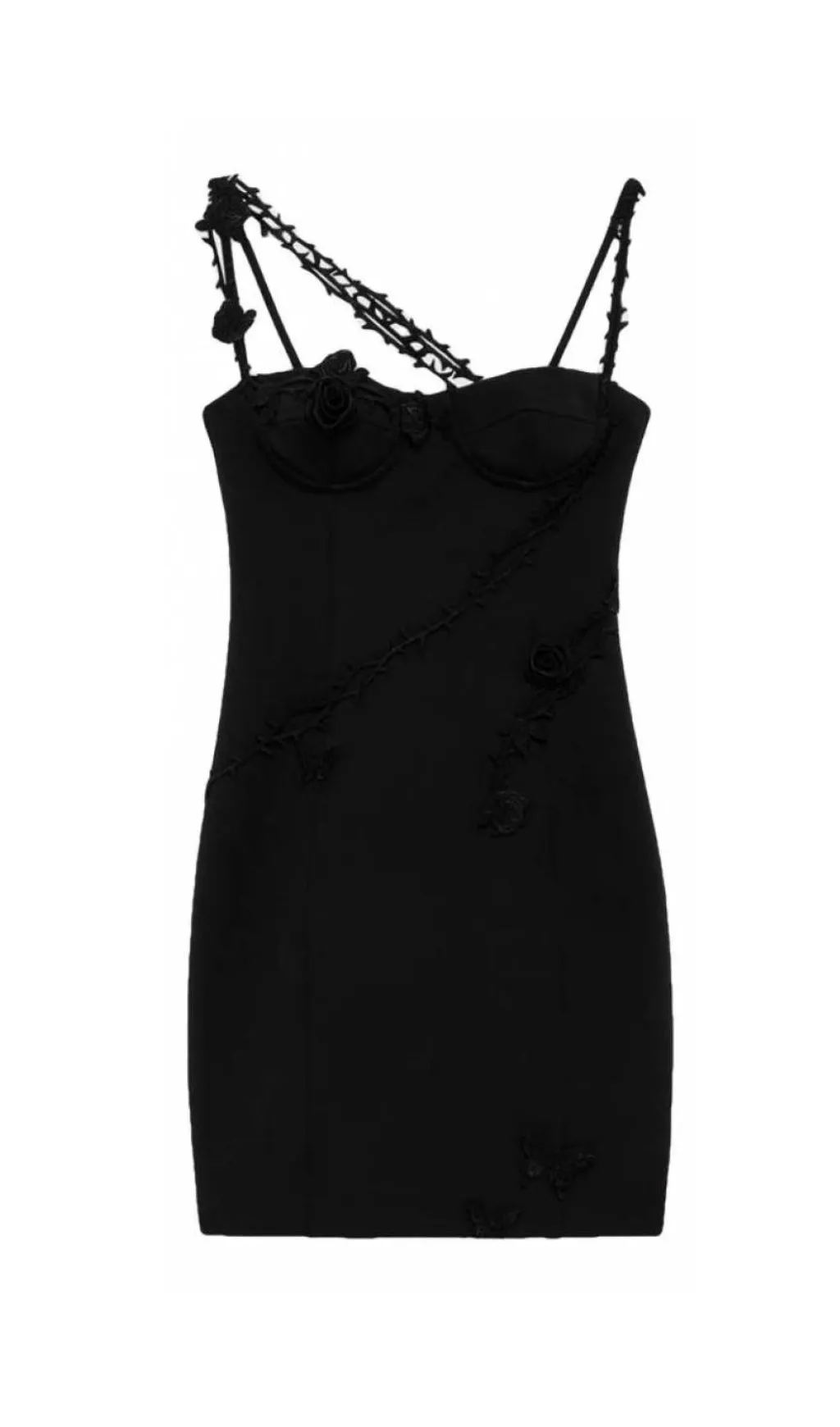 CREPE ROSE & THORNS MINI DRESS IN BLACK Gloria Lanvin