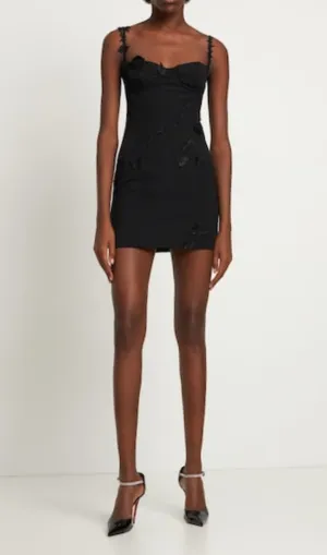 CREPE ROSE & THORNS MINI DRESS IN BLACK Gloria Lanvin
