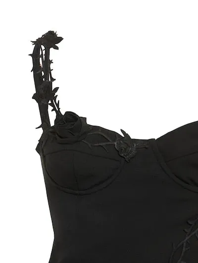 CREPE ROSE & THORNS MINI DRESS IN BLACK Gloria Lanvin