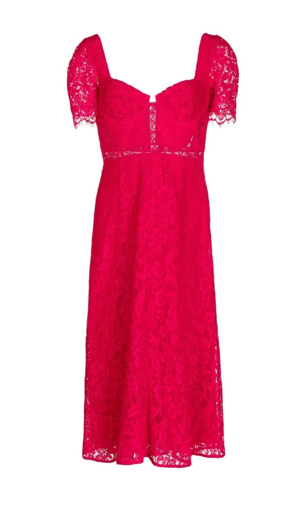 CREPE-TEXTURE LACED MIDI DRESS IN RED Gloria Lanvin