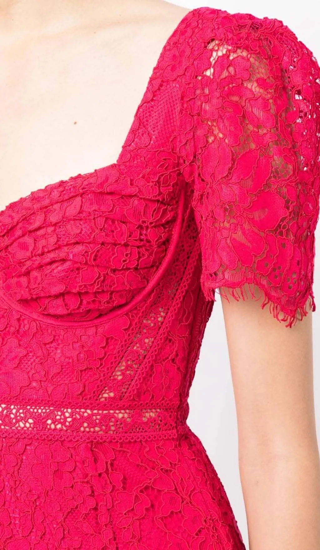 CREPE-TEXTURE LACED MIDI DRESS IN RED Gloria Lanvin