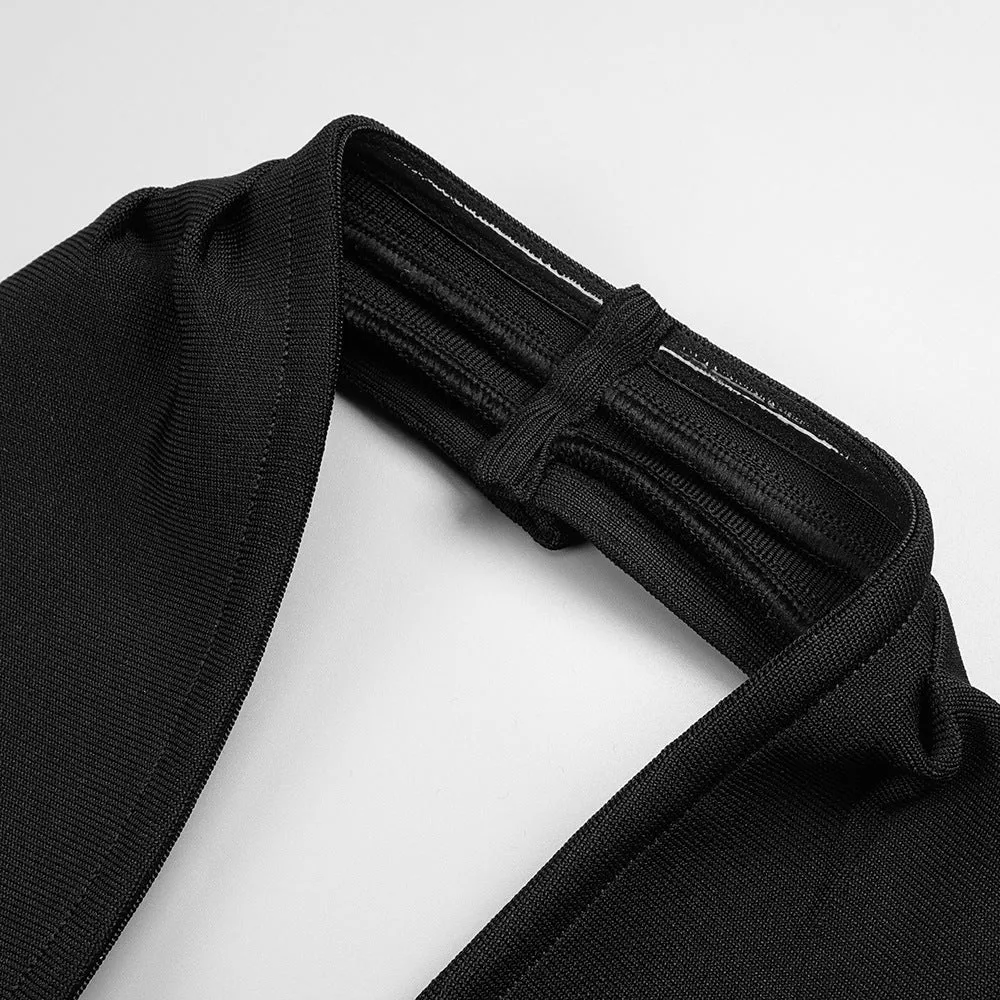 CROSS HALTER CUT OUT SLIT MIDI DRESS IN BLACK Gloria Lanvin