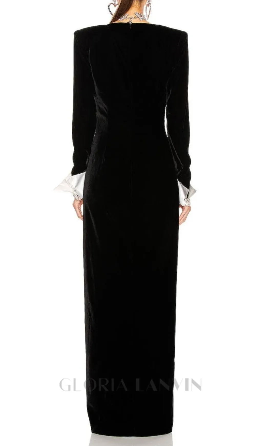 CROWN BLACK LONG SLEEVE V-NECK MAXI DRESS Gloria Lanvin