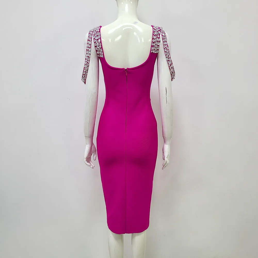 CRYSTAL BANDAGE MIDI DRESS IN HOT PINK Gloria Lanvin