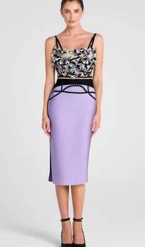 CRYSTAL BEADED APPLIQUE MIDI BANDAGE DRESS Gloria Lanvin