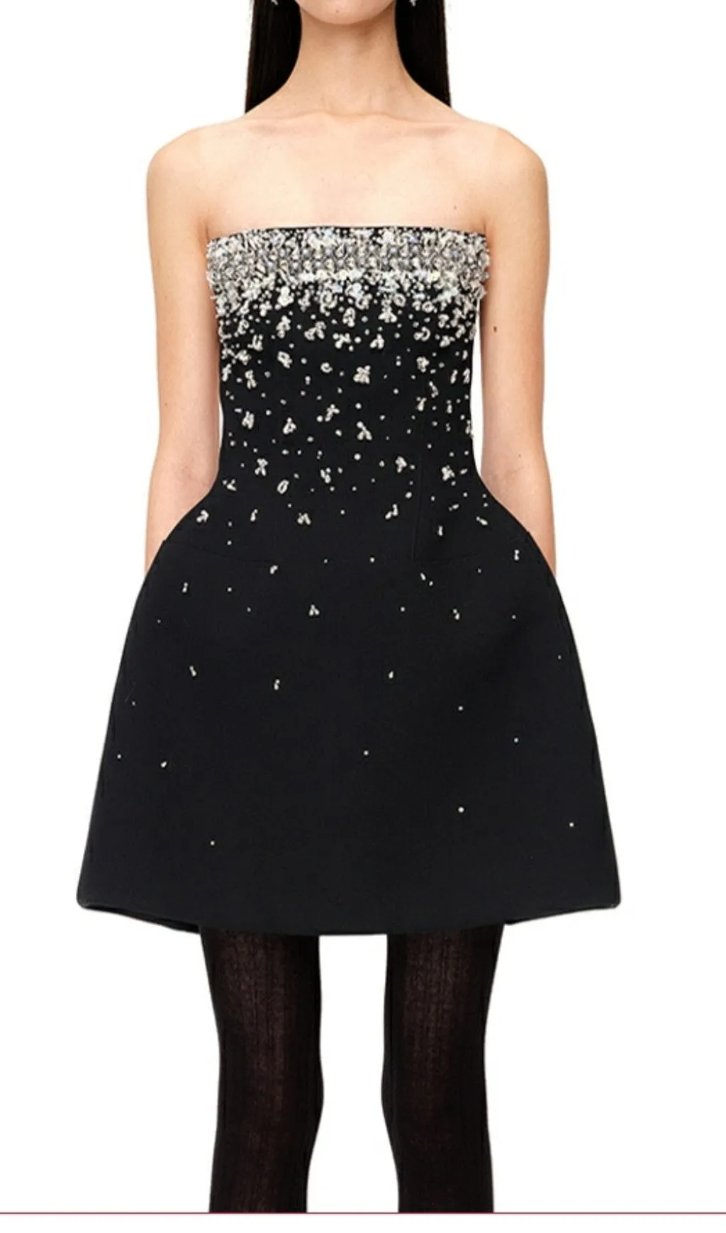 CRYSTAL BEADING STRAPLESS MINI DRESS IN BLACK Gloria Lanvin