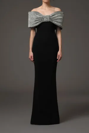 crystal bow crpe maxi dress in Black Gloria Lanvin