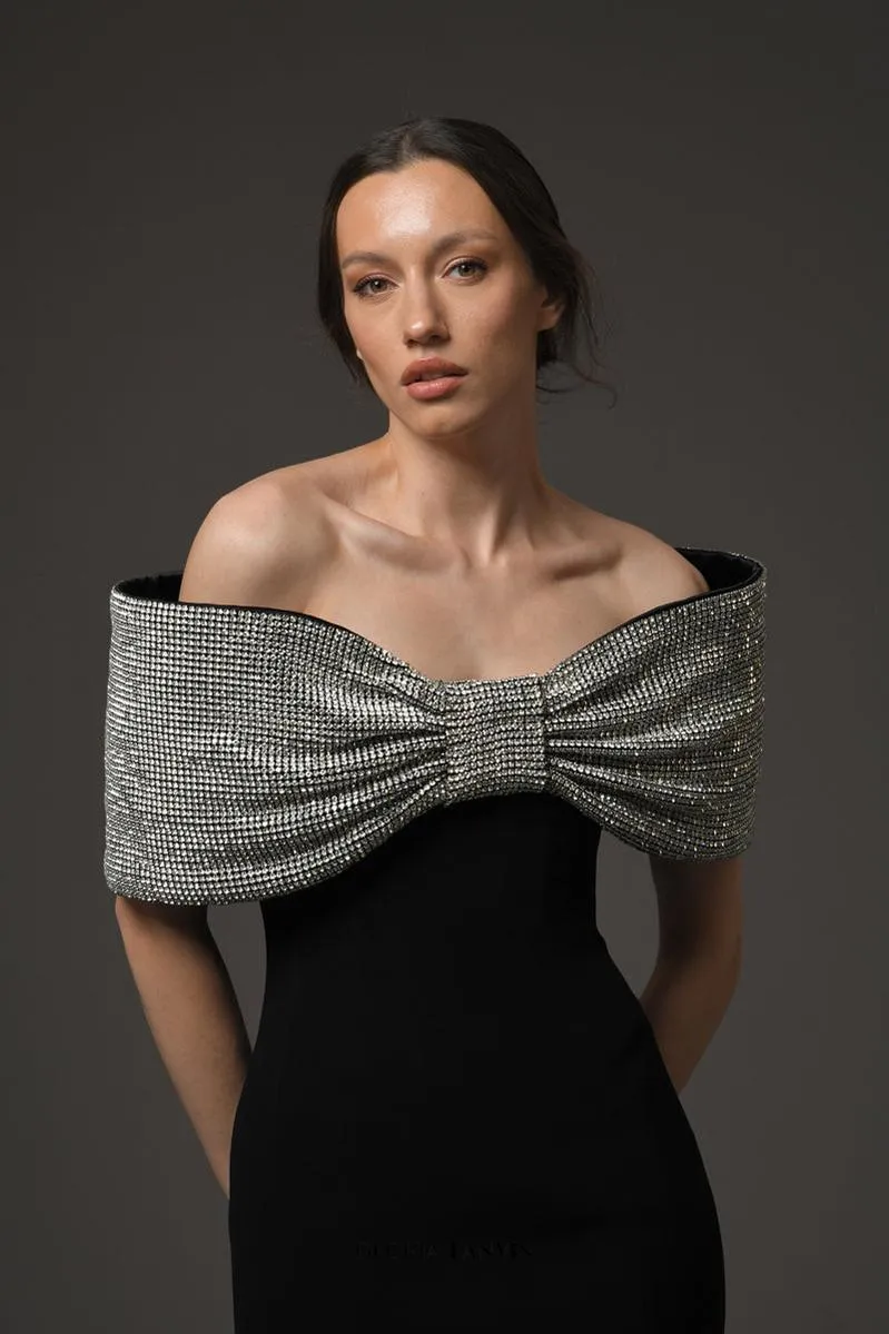 crystal bow crpe maxi dress in Black Gloria Lanvin
