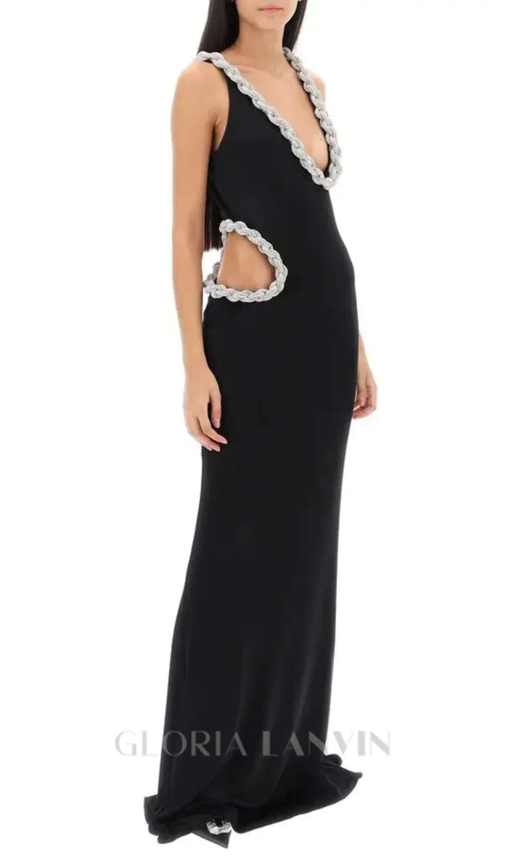 Crystal Braided Rope Cut-Out Maxi Dress in black Gloria Lanvin