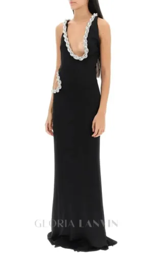 Crystal Braided Rope Cut-Out Maxi Dress in black Gloria Lanvin