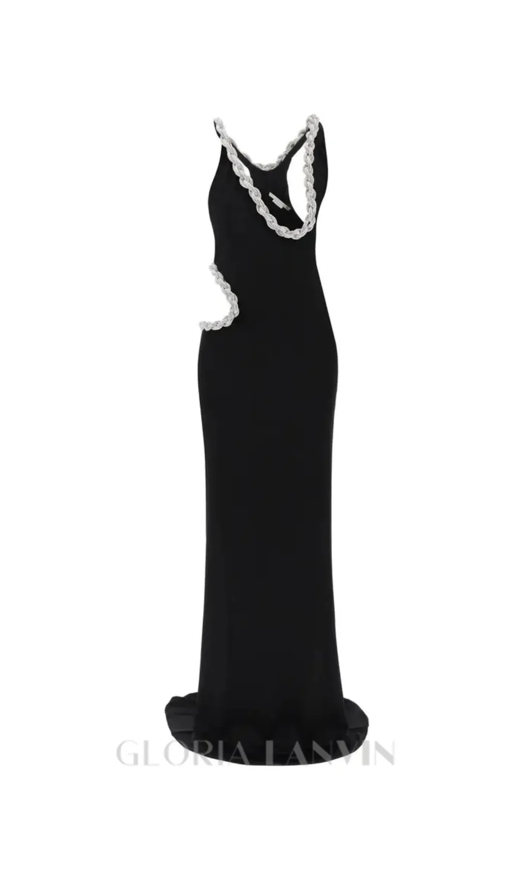 Crystal Braided Rope Cut-Out Maxi Dress in black Gloria Lanvin