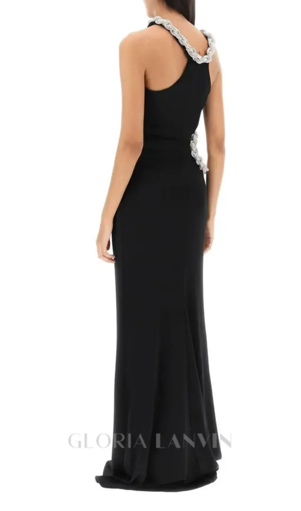 Crystal Braided Rope Cut-Out Maxi Dress in black Gloria Lanvin