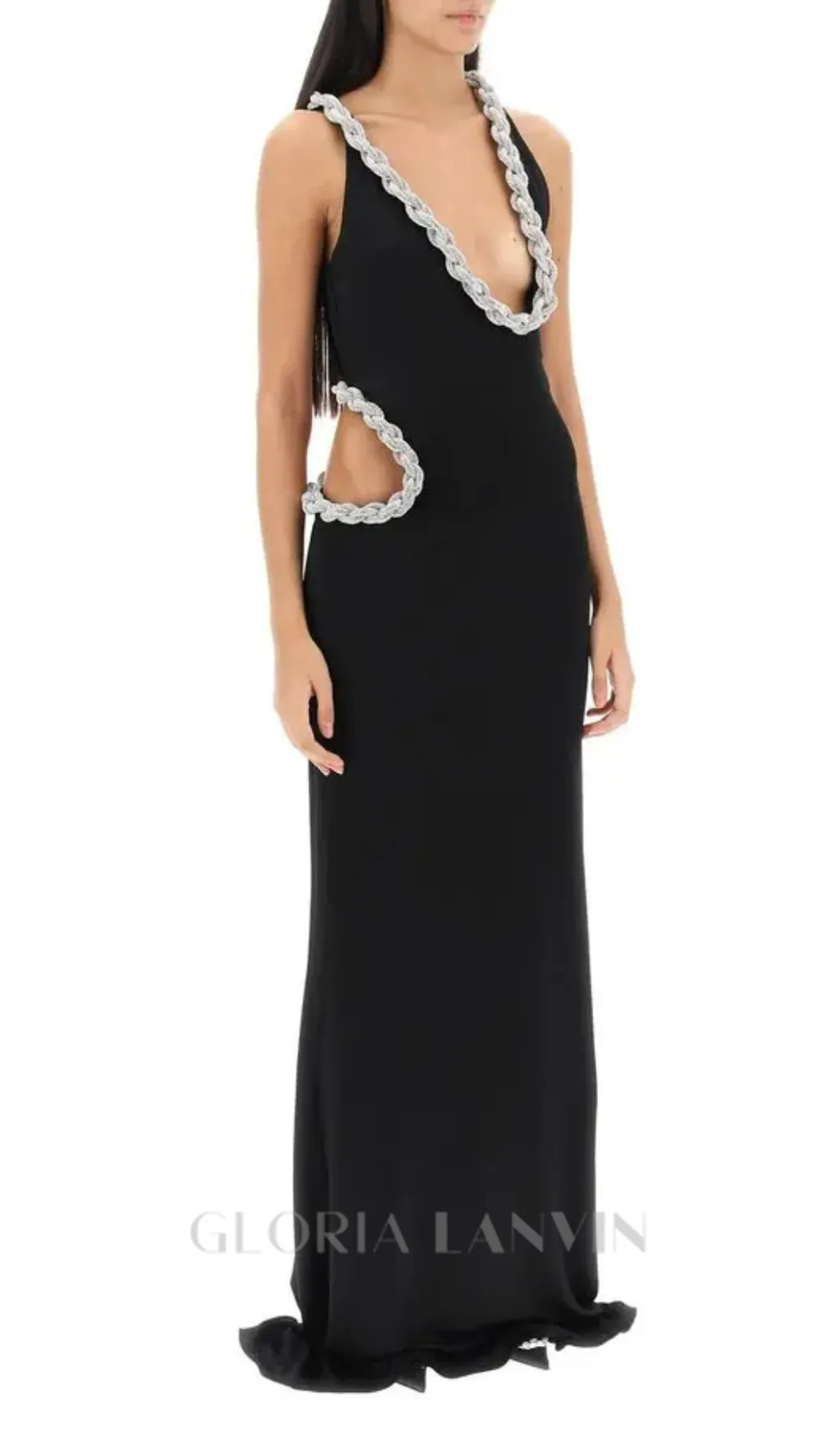 Crystal Braided Rope Cut-Out Maxi Dress in black Gloria Lanvin