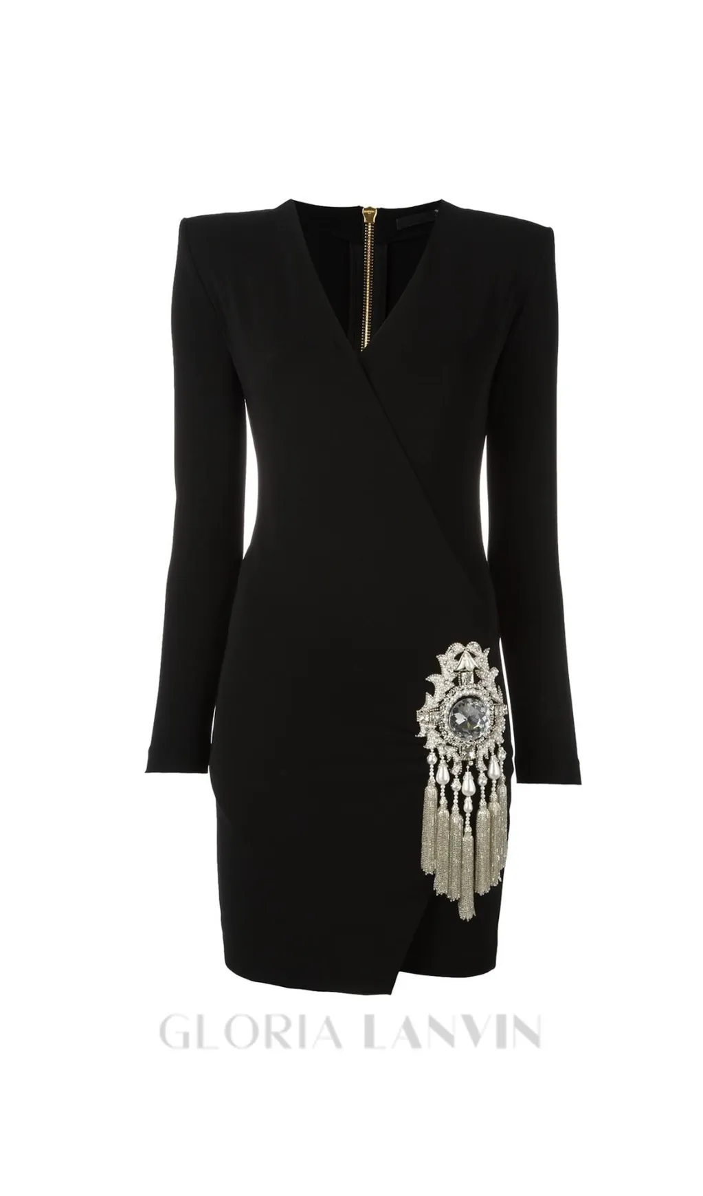 crystal draped embellished black mini dress Gloria Lanvin