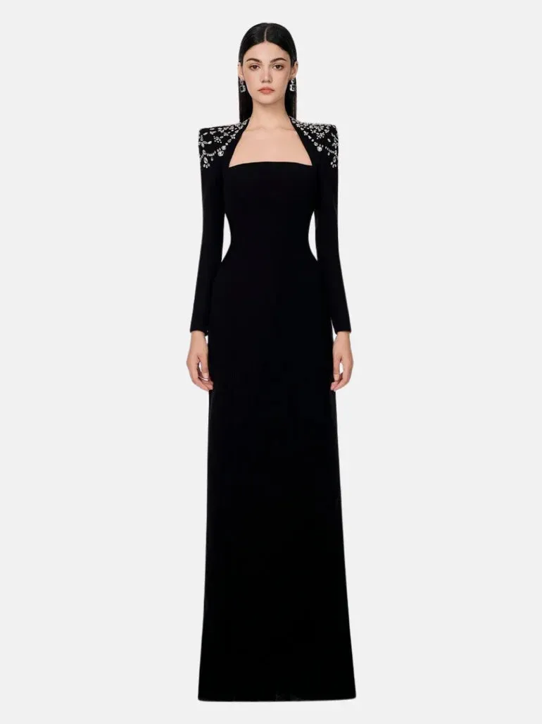 crystal-embellished black long sleeve maxi dress Gloria Lanvin