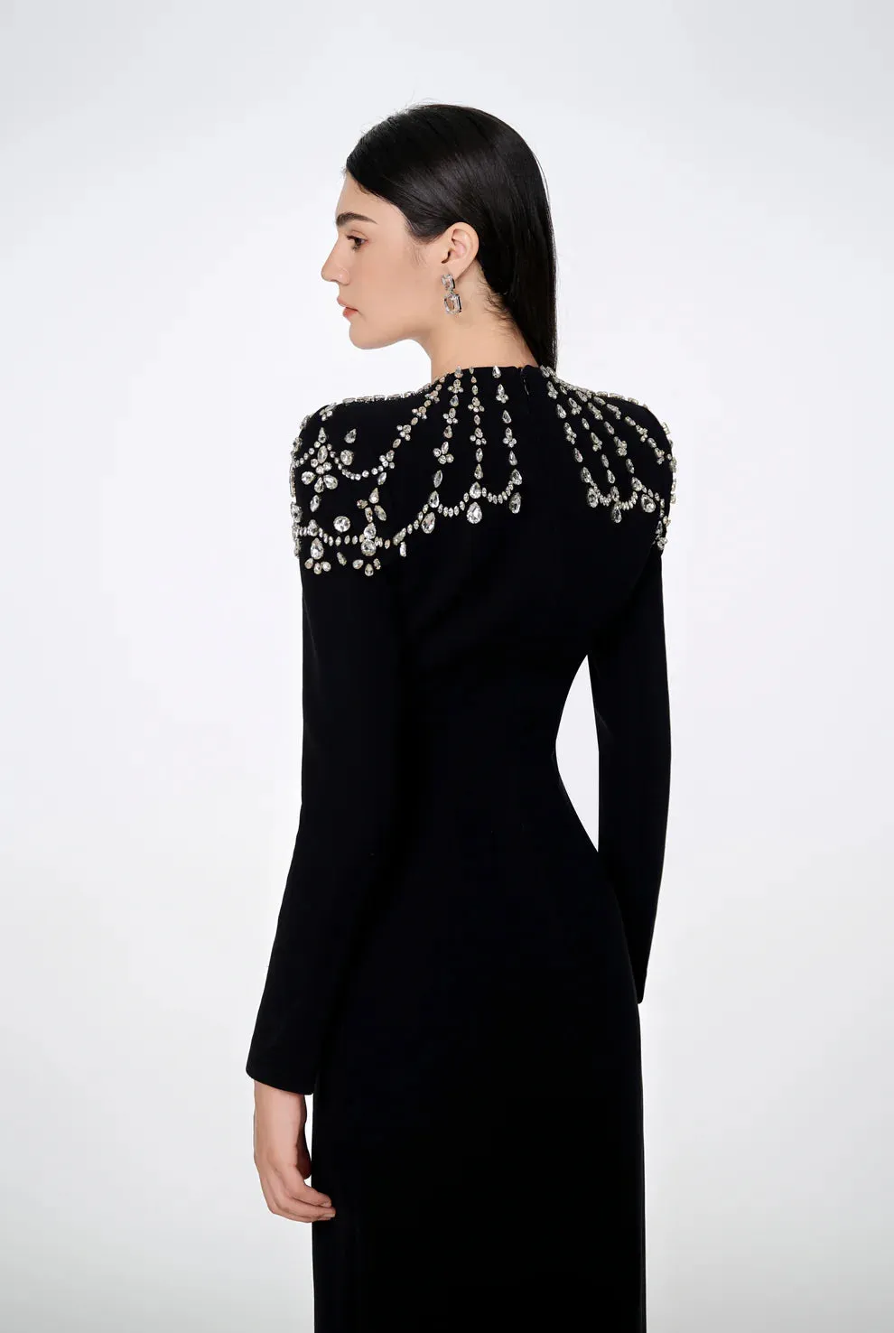 crystal-embellished black long sleeve maxi dress Gloria Lanvin