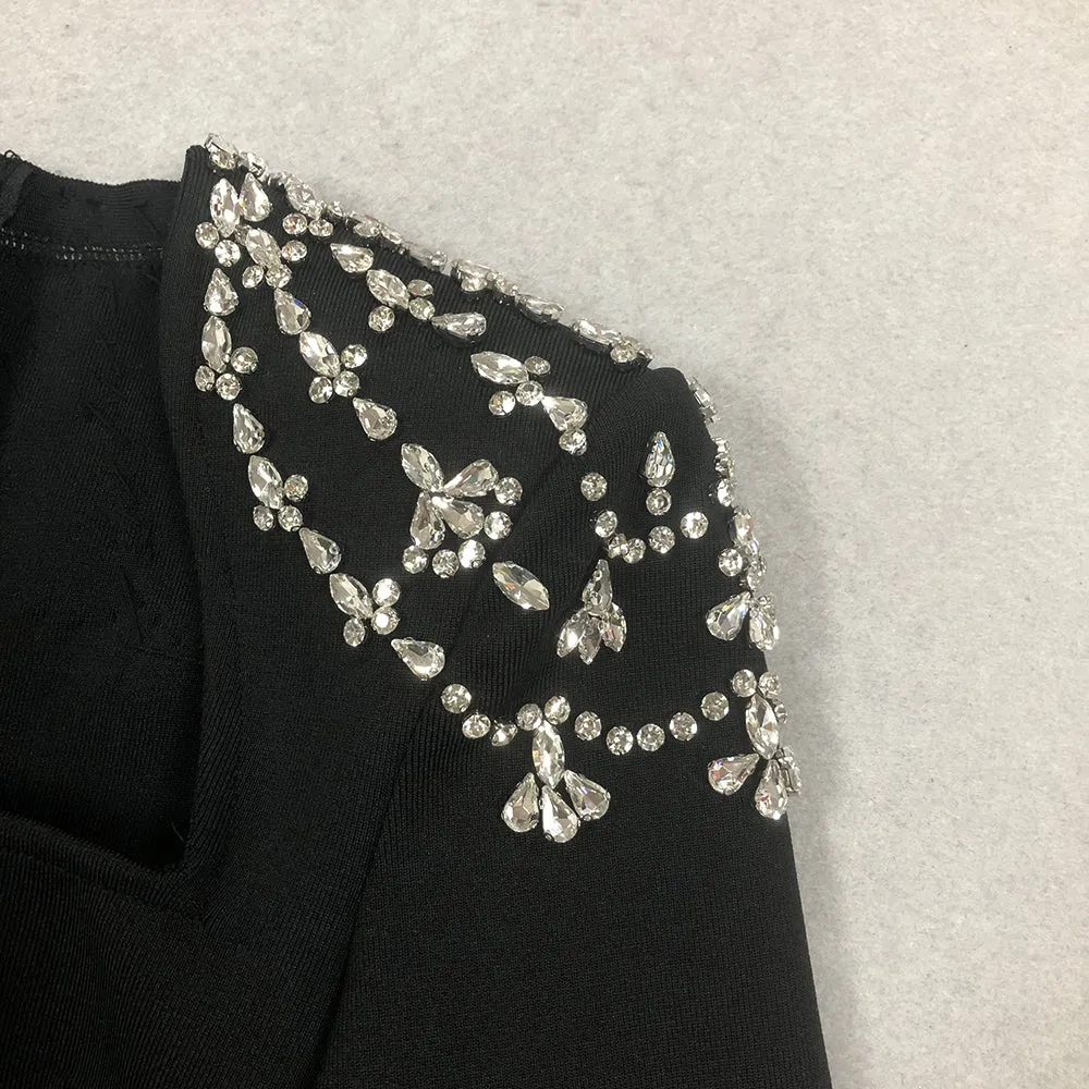 crystal-embellished black long sleeve maxi dress Gloria Lanvin