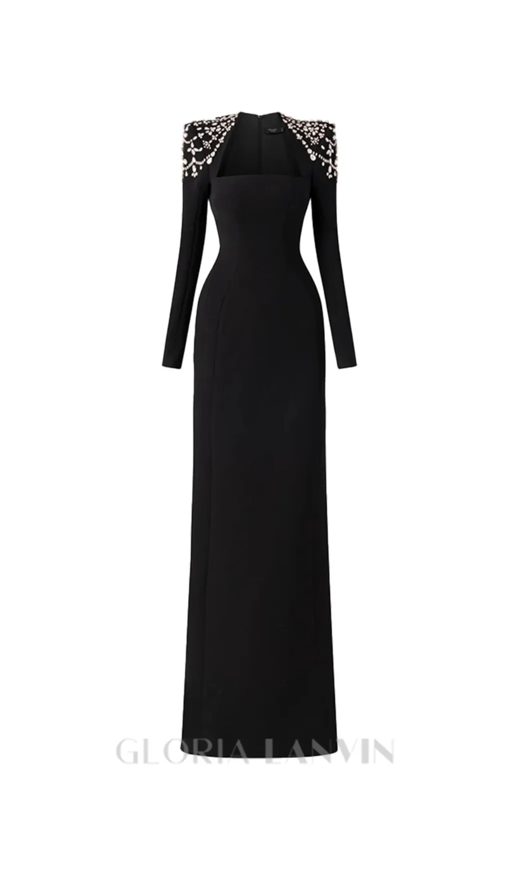 crystal-embellished black long sleeve maxi dress Gloria Lanvin