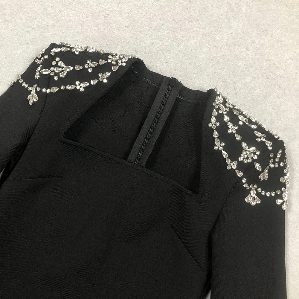 crystal-embellished black long sleeve maxi dress Gloria Lanvin