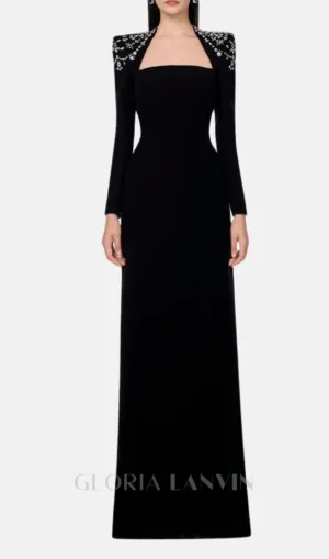 crystal-embellished black long sleeve maxi dress Gloria Lanvin