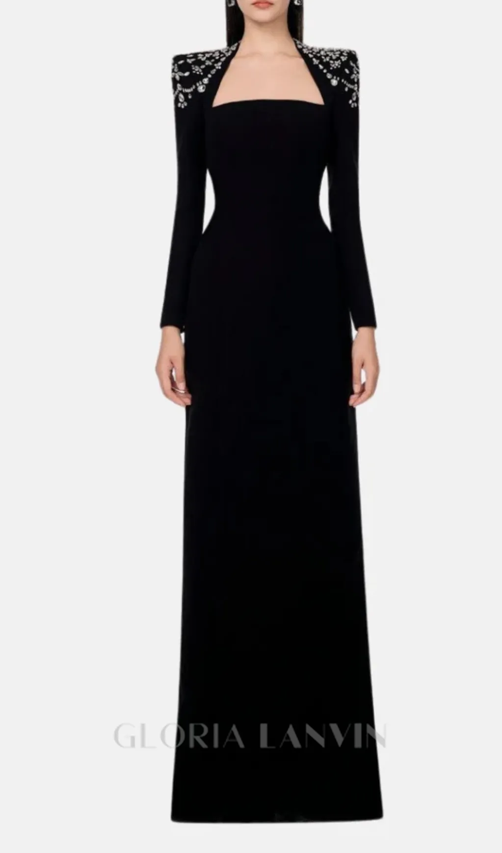 crystal-embellished black long sleeve maxi dress Gloria Lanvin