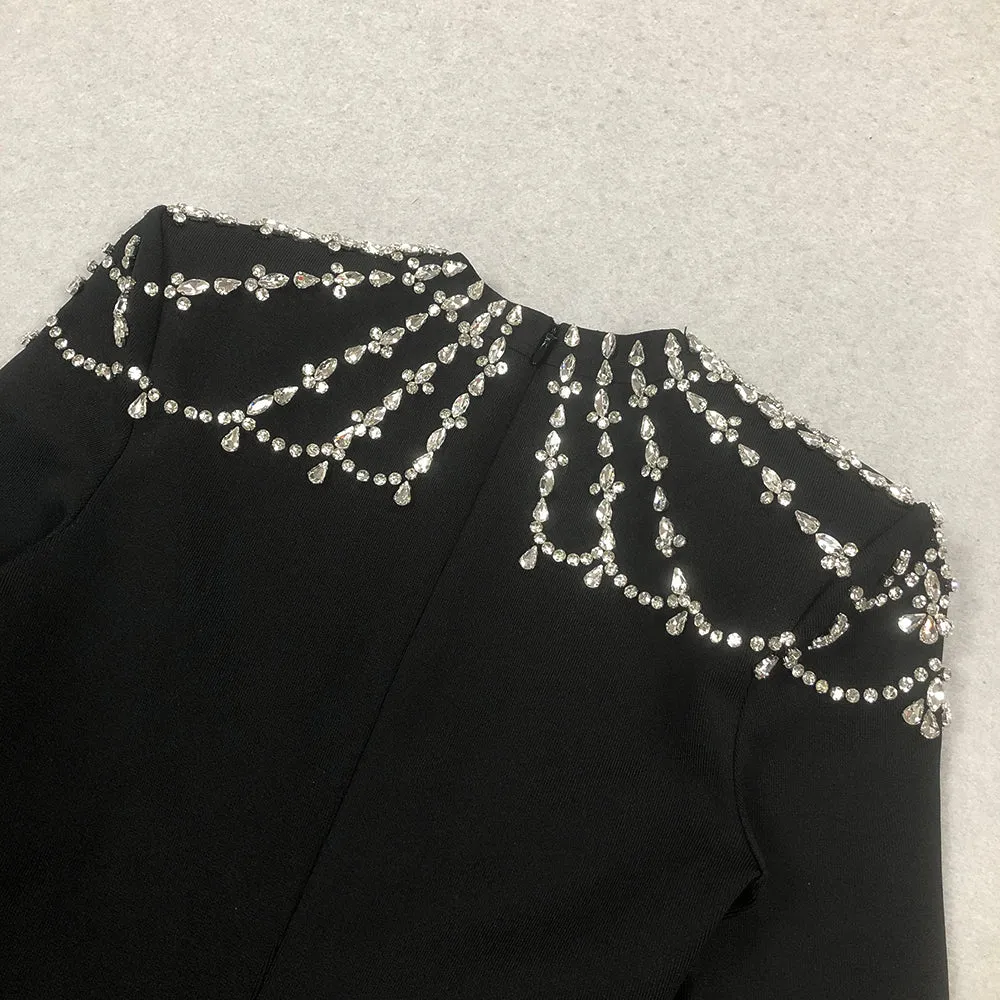crystal-embellished black long sleeve maxi dress Gloria Lanvin