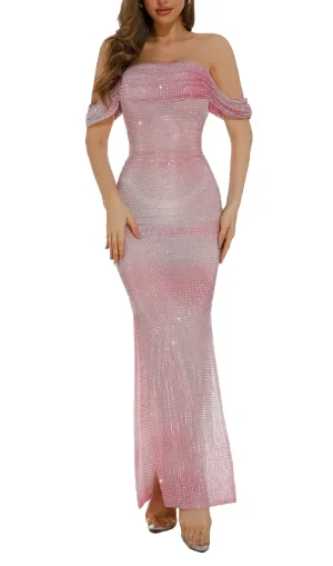 CRYSTAL-EMBELLISHED CONTOUR-PRINT MAXI DRESS Gloria Lanvin
