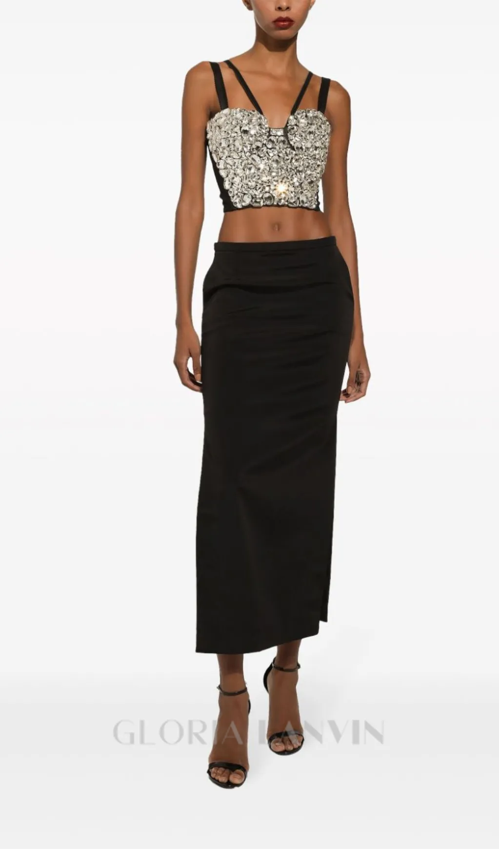 CRYSTAL-EMBELLISHED CROP TOP SKIRT SUIT Gloria Lanvin