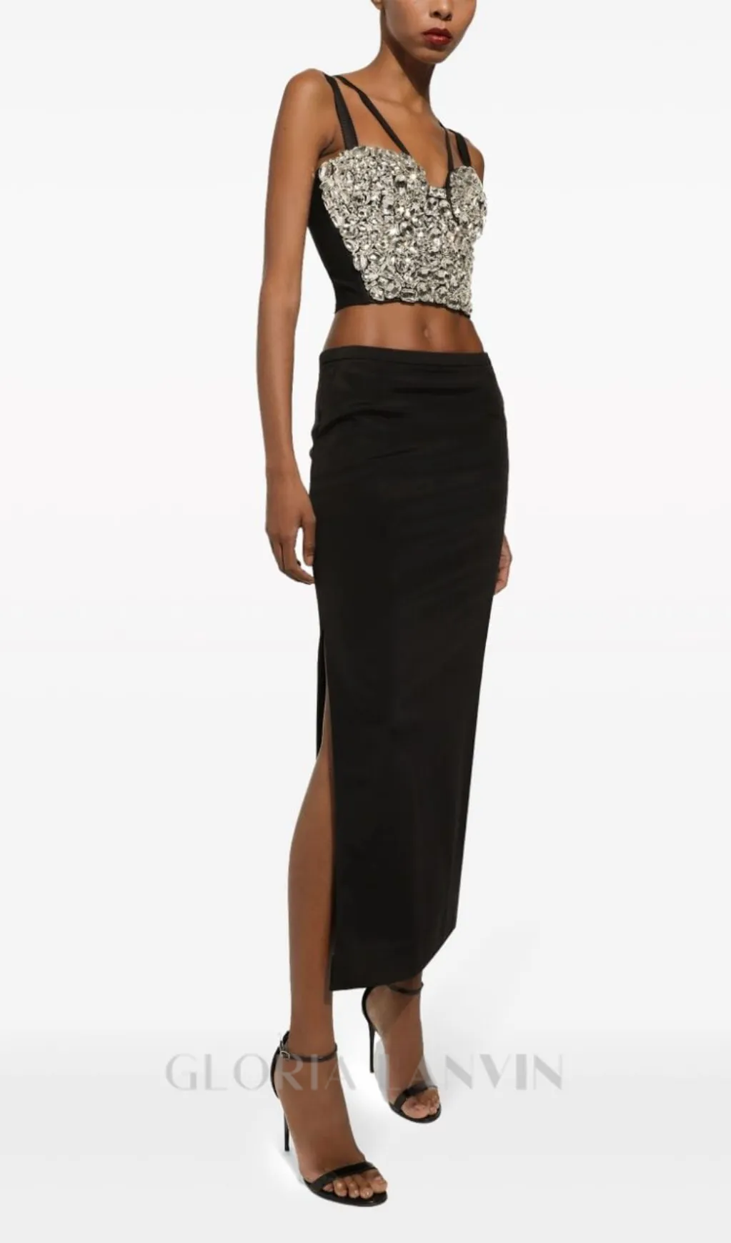 CRYSTAL-EMBELLISHED CROP TOP SKIRT SUIT Gloria Lanvin