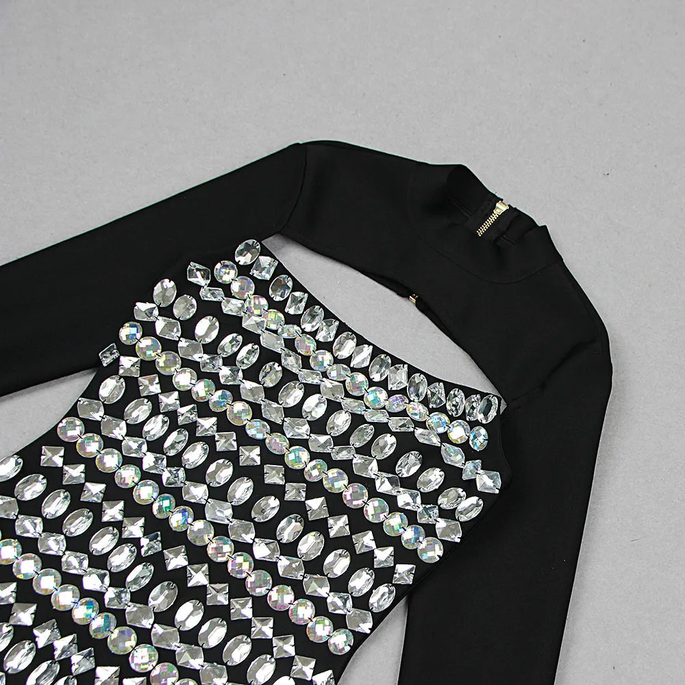 CRYSTAL EMBELLISHED LONG SLEEVE MINI DRESS Gloria Lanvin