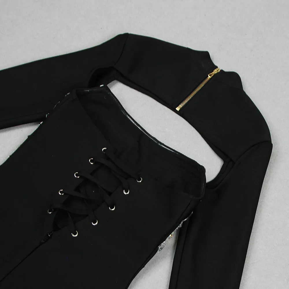 CRYSTAL EMBELLISHED LONG SLEEVE MINI DRESS Gloria Lanvin