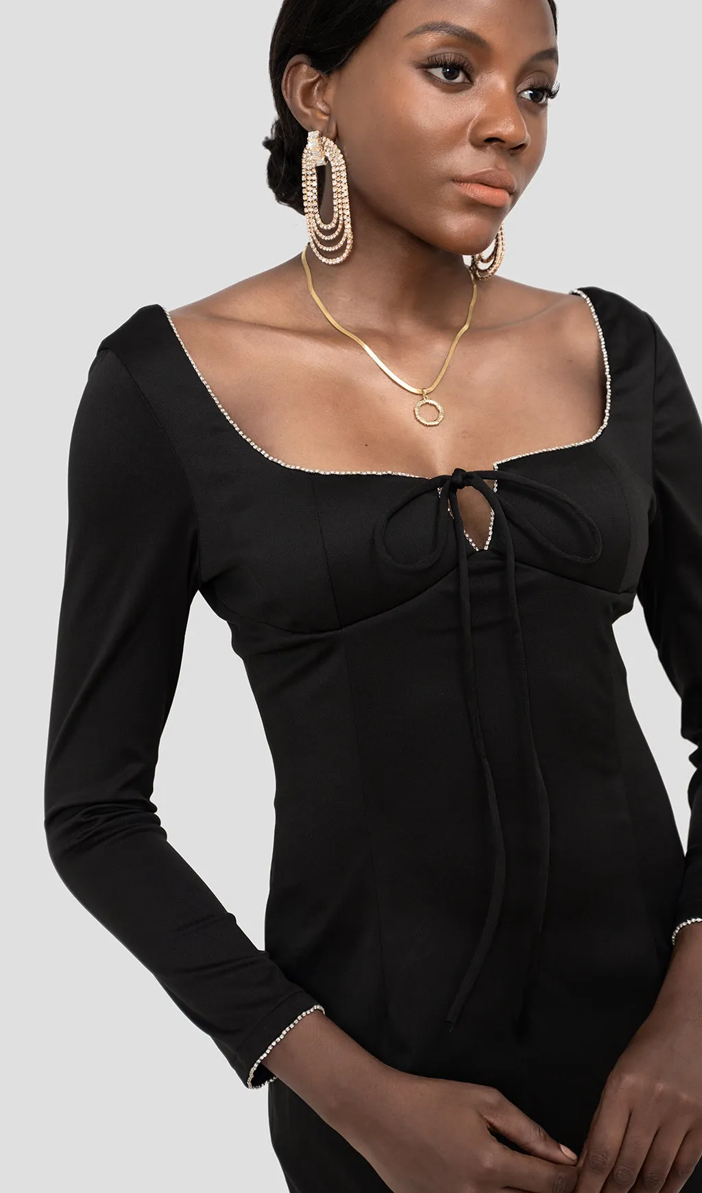 CRYSTAL EMBELLISHED MAXI DRESS IN BLACK Gloria Lanvin