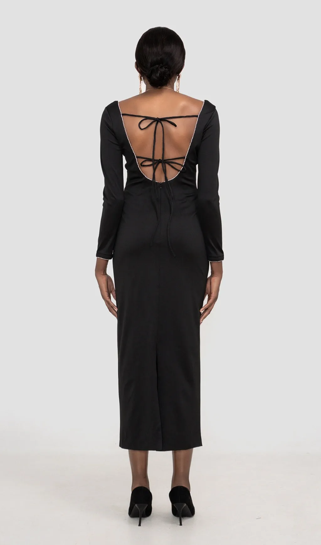 CRYSTAL EMBELLISHED MAXI DRESS IN BLACK Gloria Lanvin