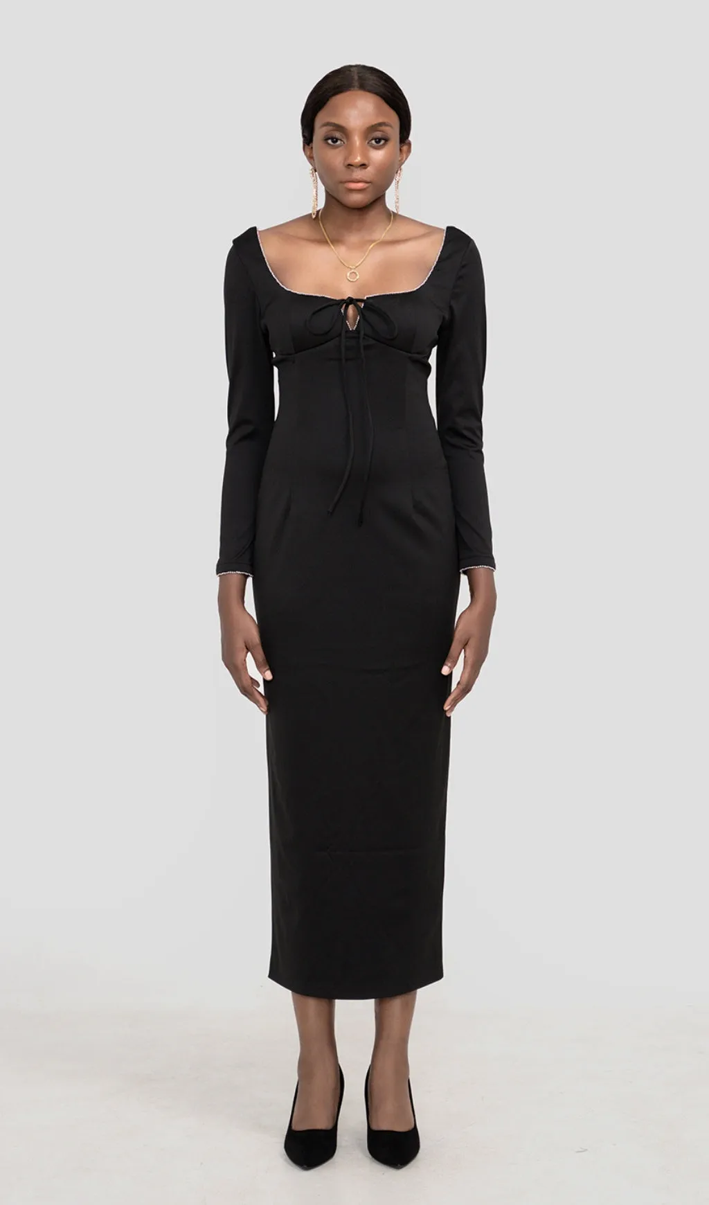 CRYSTAL EMBELLISHED MAXI DRESS IN BLACK Gloria Lanvin