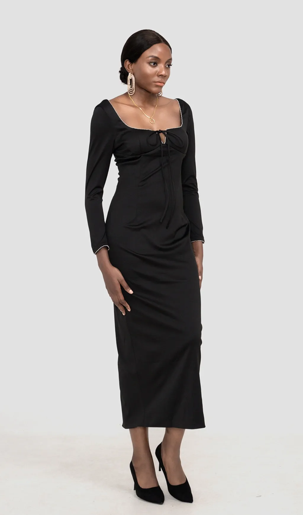 CRYSTAL EMBELLISHED MAXI DRESS IN BLACK Gloria Lanvin