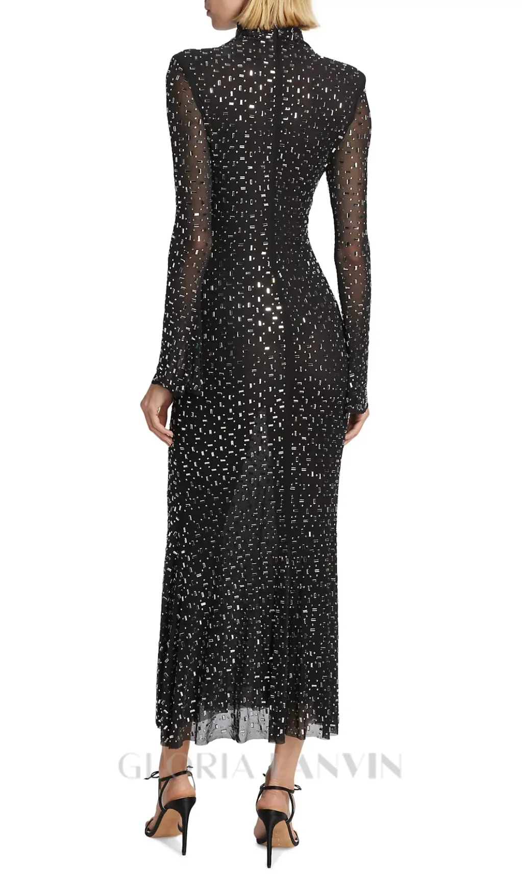 crystal Embellished Mesh Midi Dress in black Gloria Lanvin