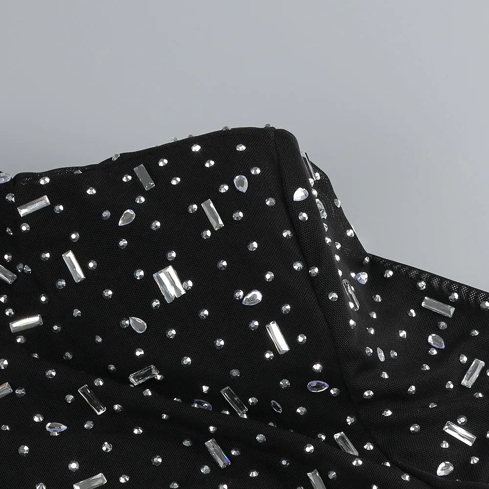 crystal Embellished Mesh Midi Dress in black Gloria Lanvin