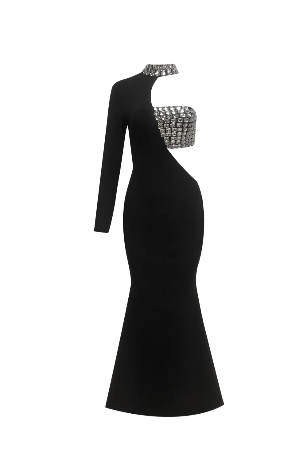 crystal embellished One-Sleeve Cut-Out Maxi Dress in black Gloria Lanvin