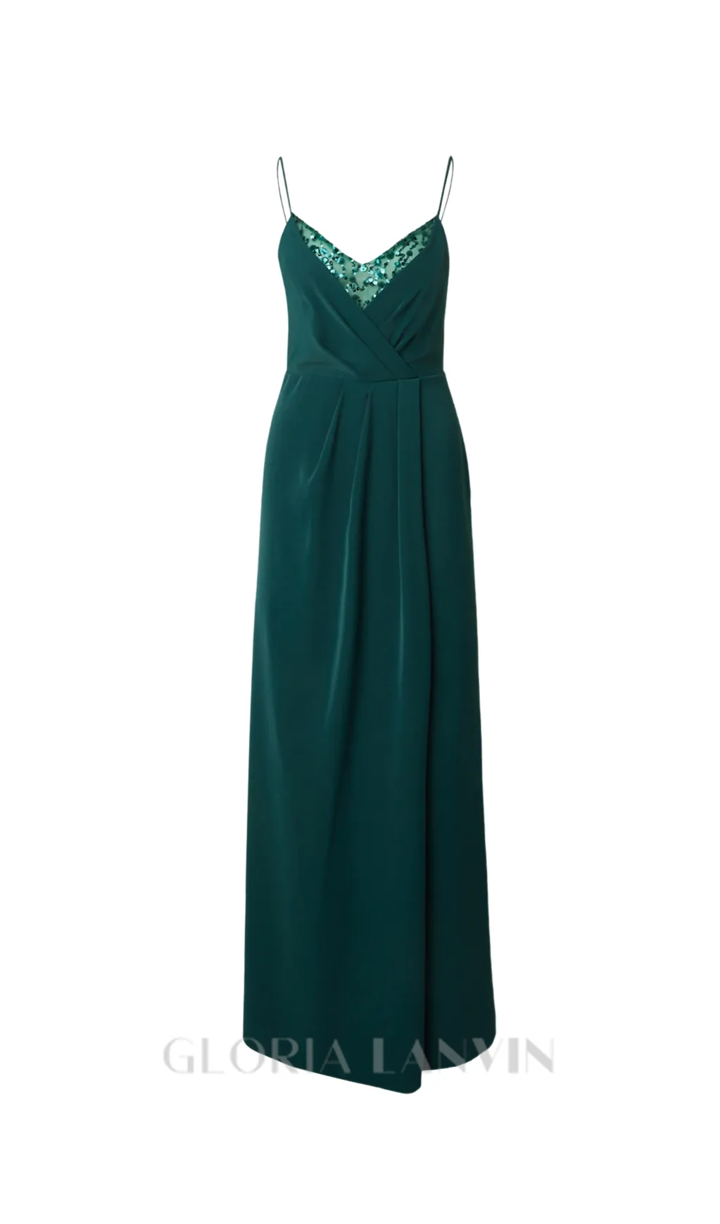 crystal embellished pleated maxi dress in green Gloria Lanvin